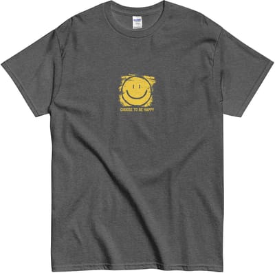 Leuk Motiverend T Shirt voor Hem en Haar - Choose Happiness Kies Jouw Geluk - Smiley Logo - Grijs - S