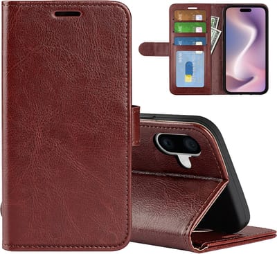 MobyDefend Hoesje - Geschikt voor iPhone 16 - Wallet Book Case (Sluiting Achterkant) - Bruin