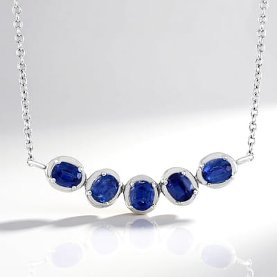 Cavill - Zilveren Halsketting - 925 Sterling Zilver - Ovaal Geslepen Nepal Kyaniet 1,89 ct - Verstelbare Elegante Dames Ketting - Blauwe Edelsteen