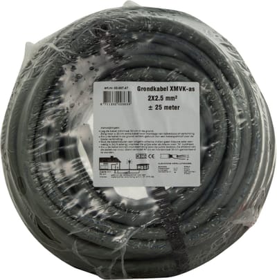 Grondkabel XMvK-as - Buitenkabel - Installatiekabel ondergronds gebruik - 2 x 2.5 mm² - 25 meter - Grijs
