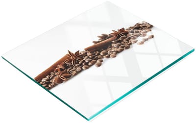 Duurzame en stijlvolle glazen snijplank met koffieboon- en kaneelpatroon, 60x52 cm