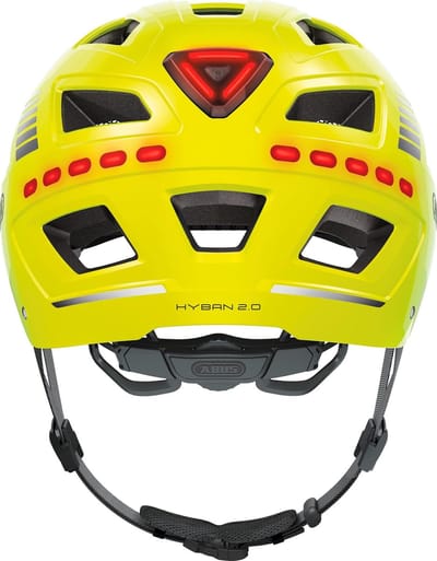Fietshelm ABUS HYBAN 2.0 LED signal yellow M - 52-58 cm - geel - Geschikt voor gebruik op elektrische fietsen - stadsfietsen - 400 g
