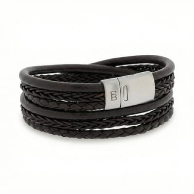 STEEL & BARNETT - Leren Armband Heren - Bonacci - Bruin - Maat S