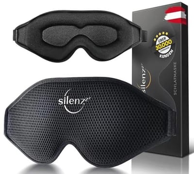 SILENZZZ® Premium slaapmasker, 3D-oogmasker voor vrouwen en heren, slaapbril, comfortabel, gevoerd, voor absolute duisternis, slaapmasker, zwart