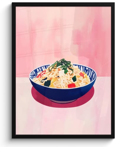 Poster in lijst - Fotolijst 50x70 cm - Posters - Rijst - Illustratie - Kom - Groente - Posterlijst zwart - Decoratie - Wanddecoratie woonkamer - Muurdecoratie slaapkamer