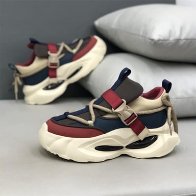 Nieuwe Heren Modetrend Casual Schoenen Mesh Ademend Comfortabel Veelzijdig Schoenen met Dikke Zool Laag Uitgesneden Chunky sneakers 39 rood