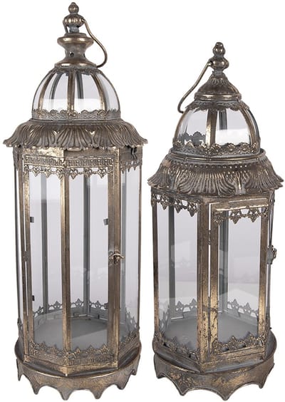 Clayre & Eef Lantaarn Set van 2 Ø 26x67 / Ø 19x45 cm Bruin Metaal