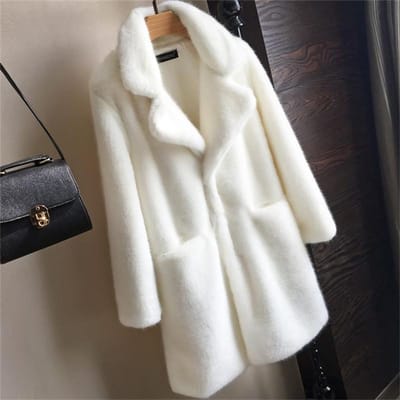 Vrouwen Imitatiebontjas Effen Vrouwelijke Omslagkraag Winter Warme Imitatiebont Dame Jas Casual Jas S