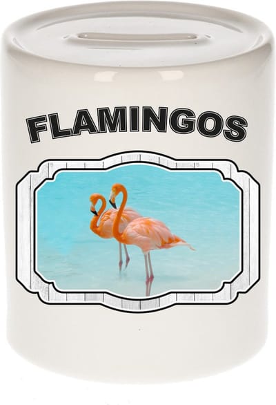 Dieren liefhebber flamingo spaarpot 9 cm jongens en meisjes - keramiek - Cadeau spaarpotten flamingo vogels liefhebber