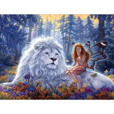 Diamant broderie grand Lion gris et fée 5D diamant peinture point de croix photo de strass 20X30CM gray