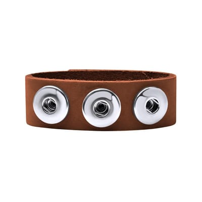 Quiges - Leren Drukknoop Armband 18mm Klassiek Bruin 18.5 - 20.5cm - EBM130