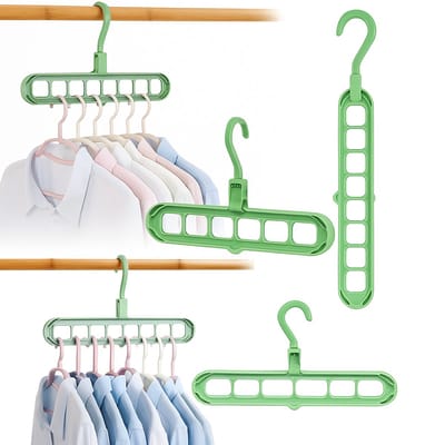 Kledingkast Organizer 2 Stuks – Multifunctioneel Kledingrek Groen – Ruimtebesparende Hanger Organizer voor 9 Hangers – Kledingrek Horizontaal & Verticaal Ophangbaar