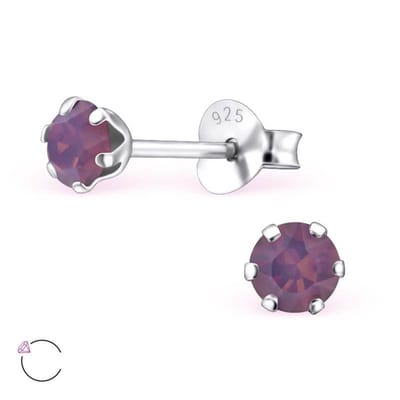 Aramat Jewels | Oorbellen | 925 Zilveren Kristallen Oorbellen Rond 4-8mm - Sprankelende Studs | 4mm / Opaal Cyclamen | | | Zilver | Kinderen, Volwassenen | Verkleurd niet