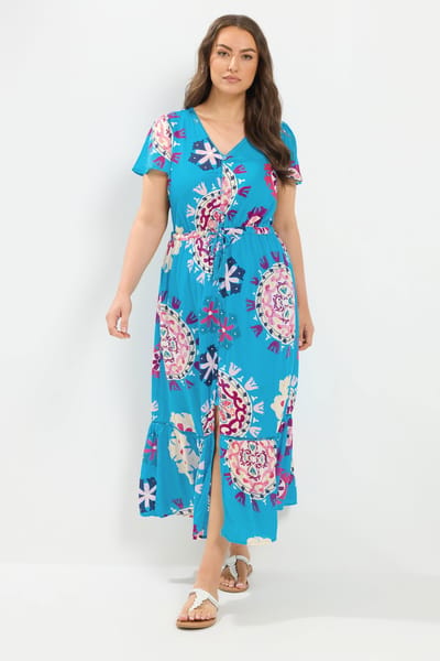 Yours Blauwe Jurk Met Blokprint Size 42