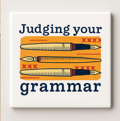 Judging Your Grammar Keramische Tegel 15x15cm – Grappige Schrijver en Leraar Wanddecoratie – Perfect Cadeau voor Taalpuristen & Kantoor Decoratie