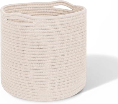 SnelShoppen - Cotton Wasmand 30 x 30 cm, Gevlochten Opbergmand met Handvatten, Zachte Touwmand voor Kleding, Speelgoed en Woonruimtes, Mand voor Slaap