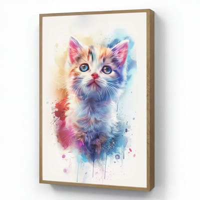 Wandlamp 60x90 cm - Oplaadbaar - Kat - Portret - Kleuren - Verf - Wit - Wandlampen binnen woonkamer - Slaapkamer lamp - Decoratieve nachtlamp - Vloerlamp draadloos