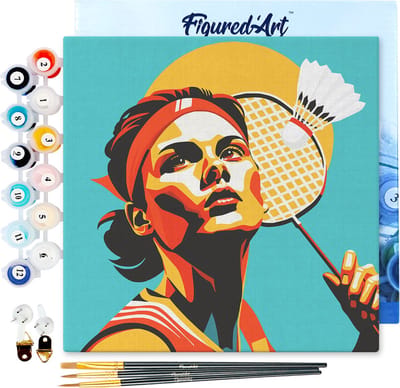 Figured'Art Mini Schilderen op Nummer Volwassenen 20x20cm met Sportaffiche Badminton - Klein Formaat Creatieve Hobby Kit DIY Art Nummer Compleet