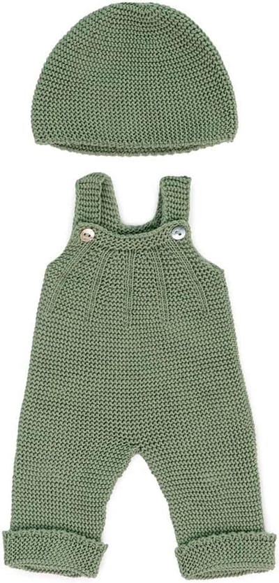 Gebreide Outfit voor Babypop (38 cm) - Tuinbroek en Muts in Groen