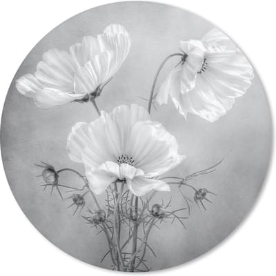 Muismat rond 20x20 cm - Mousepad Stilleven - Bloemen - Zwart wit - Klaproos - Botanisch - Ronde muismatten