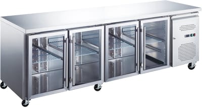 Koelwerkbank - 553 L - 223 cm - 4 Glazen Deuren