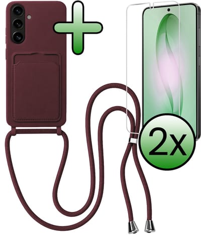 Hoes Geschikt voor Samsung S26 Hoesje Met Koord Met 2x Screenprotector - Telefoonhoesje Geschikt voor Samsung Galaxy S26 Backcover Met Afneembaar Koord - Aubergine