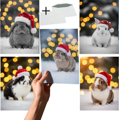 Grand X - Kerstkaart - Konijnen - 5 Kaarten - Inclusief Enveloppen - A6 Formaat - Kerstkaarten Met Enveloppen