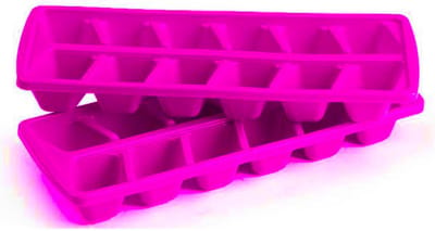 Plasticforte IJsblokjesvormen set 2x stuks met deksel - 24 ijsklontjes - kunststof - roze