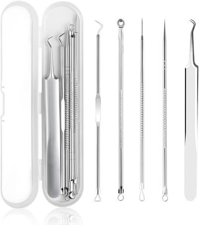 Complete Set voor het Verwijderen van Mee-eters en Acne - 5 Stuks RVS Extractie Tools, Pimple Verwijderaar en Acne Naald