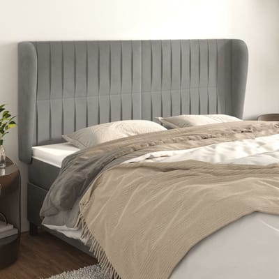 vidaXL - Hoofdbord - met - randen - 163x23x118/128 - cm - fluweel - lichtgrijs