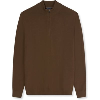 OLYMP Casual modern fit half zip trui wol - korte rits - bruin