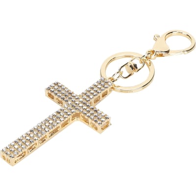 Porte-clés Croix Diamant Métal Porte-clés Pendentif Sac Accessoires Petit Cadeau Artisanat Blanc beige
