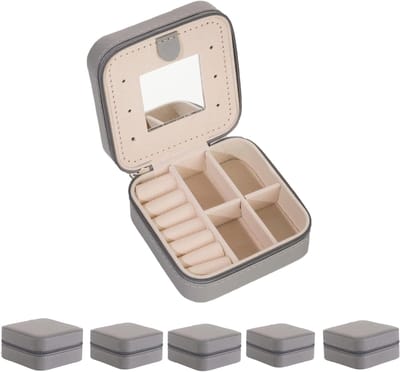 Reis Sieradenkistje - Sieraden Opberger - Sieraden Meenemen - Met Spiegel - Compact Formaat - Grijs