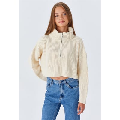 Textuur Longsleeve Trui met Ritskraag
