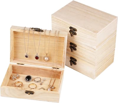 Houten Opbergdozen met Deksel - 4 Stuks, 15x10x5cm, Ideaal voor Sieraden, DIY Projecten en Cadeau Decoratie