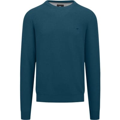 Fynch-Hatton Trui O-Neck Uni Color Fine Texture Dark Teal / male