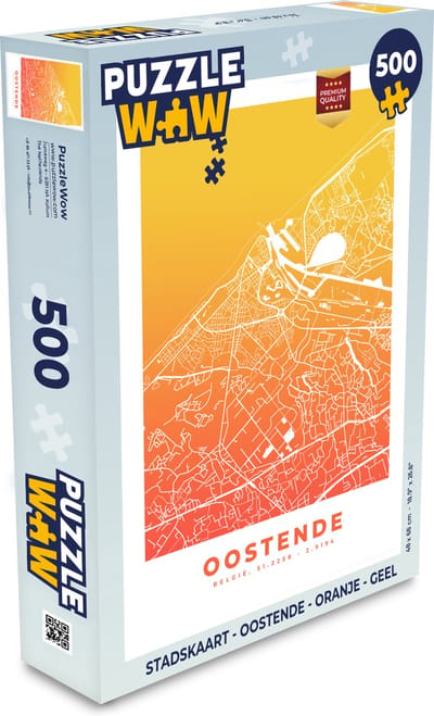 Puzzel Stadskaart - Oostende - Oranje - Geel - Legpuzzel - Puzzel 500 stukjes - Plattegrond
