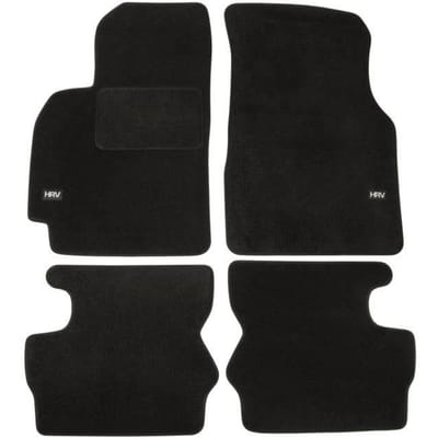 Tapis de sol - Logo - Honda HRV - Velours noir - 4 pièces - Antidérapant et imperméable