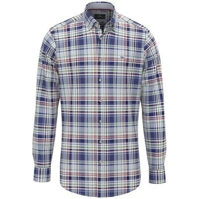 Fynch-Hatton Overhemd Washed Oxford Multi Check Button-Down Berry-Navy-Green / male