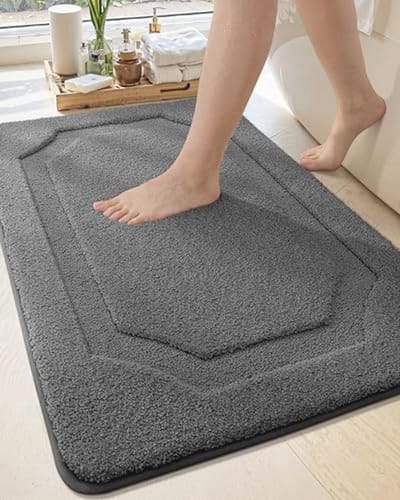 Antislip Badmat 61 x 110 cm - Zachte, Absorberende en Wasbare Badmat in Grijs voor Badkamer en Douche