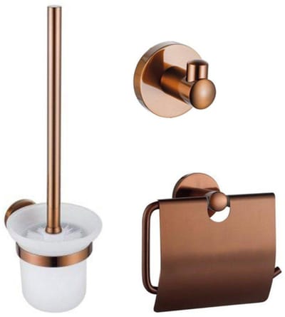 FugaFlow Eccelente Acces Toiletset - toiletrolhouder met klep - toiletborstel - handoekhaak - geborsteld koper PVD (Koper)