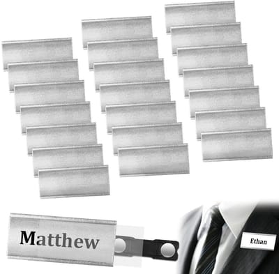 Dailygoods - Magnetische naambordjes voor kleding, 72 x 32 mm, magnetische naambordjes, aluminium naamplaatjes met naald, papierlade, naambordhouder voor werk, restaurant, school, 22 stuks