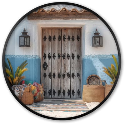 Poster in lijst Rond - Fotolijst 60x60 cm - Posters - Deur - Manden - Planten - Ronde posterlijst zwart - Decoratie - Wanddecoratie woonkamer - Muurdecoratie slaapkamer