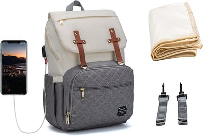 ZILOU® Luiertas Rugzak - Verzorgingstas - met Verschoonmatje - Kinderwagen Tassenhaak - Isoleervak - USB Poort - 25 Liter - Wit