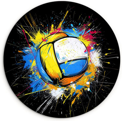 WallCircle® Wandcirkel 120x120 cm - Muurcirkel Graffiti - Sport - Bal - Volleybal Kinderkamer - Hobby - Muurdecoratie cirkel woonkamer - Wanddecoratie slaapkamer - Kamer decoratie accessoires - Ronde schilderijen binnen - Woonaccessoires