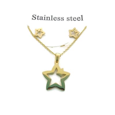 Aramat Jewels | Sieradensets | Glanzende Goudkleurige Ster Oorbellen & Ketting | | | | | | | Verkleurd niet