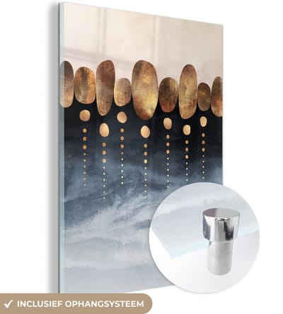 MuchoWow® Glasschilderij 120x160 cm - Schilderij acrylglas - Goud - Abstract - Luxe - Foto op glas - Schilderijen