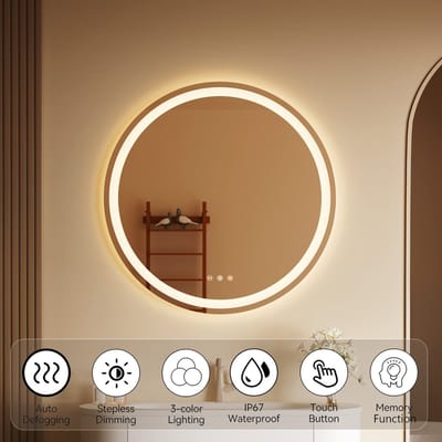 Auralum® Badkamerspiegel met LED Verlichting & Verwarming - Wandspiegel Rond - Anti Condens Douchespiegel - Dimbaar - 3000K/4500K/6500K - 50CM