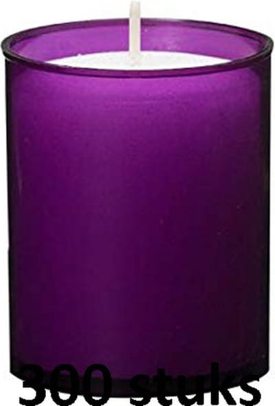 300 stuks refill kaarsen in paars transparante houders 64/51 (24 uur)