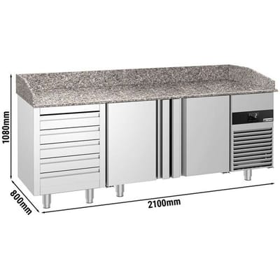 GGM Gastro Pizzakühltisch PREMIUM - 2100x800mm - mit 2 Türen & 5 Schubladen